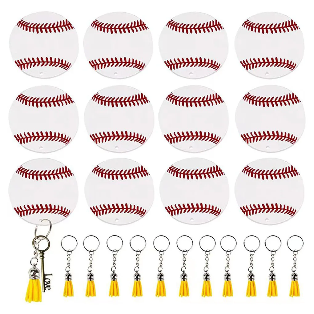 

12pcs Keychain Acrylic Baseball Round Durable Active Rings Light Portable Convenient Small Ornament Unisex Beautiful