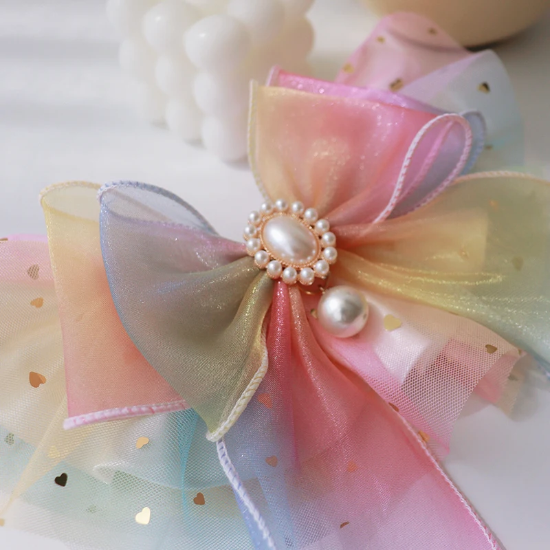 Шикарный Блестящий жемчужный бант ошейник для собак органза ювелирная лента