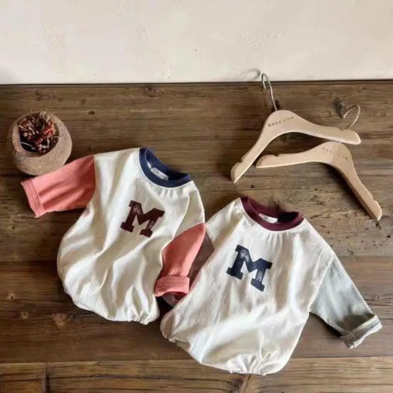 

2023 Autumn New Baby Long Sleeve Letter Print Bodysuit Newborn Infant Girl Loose Cotton Jumpsuit Toddler Boy Clothes 0-24M