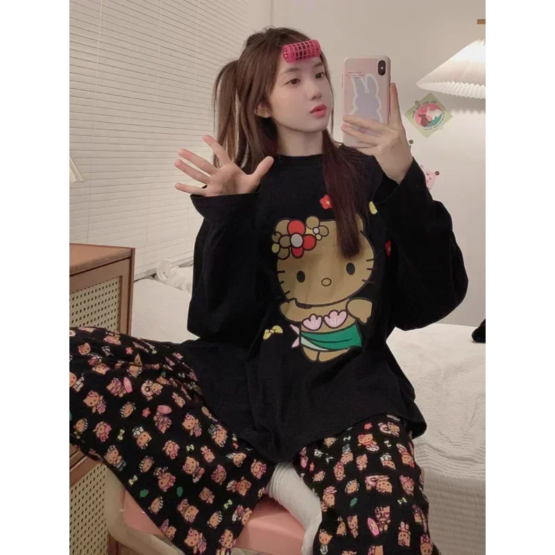 Новые пижамы Sanrio Hello Kitty осенняя одежда для дома повседневный свободный кардиган