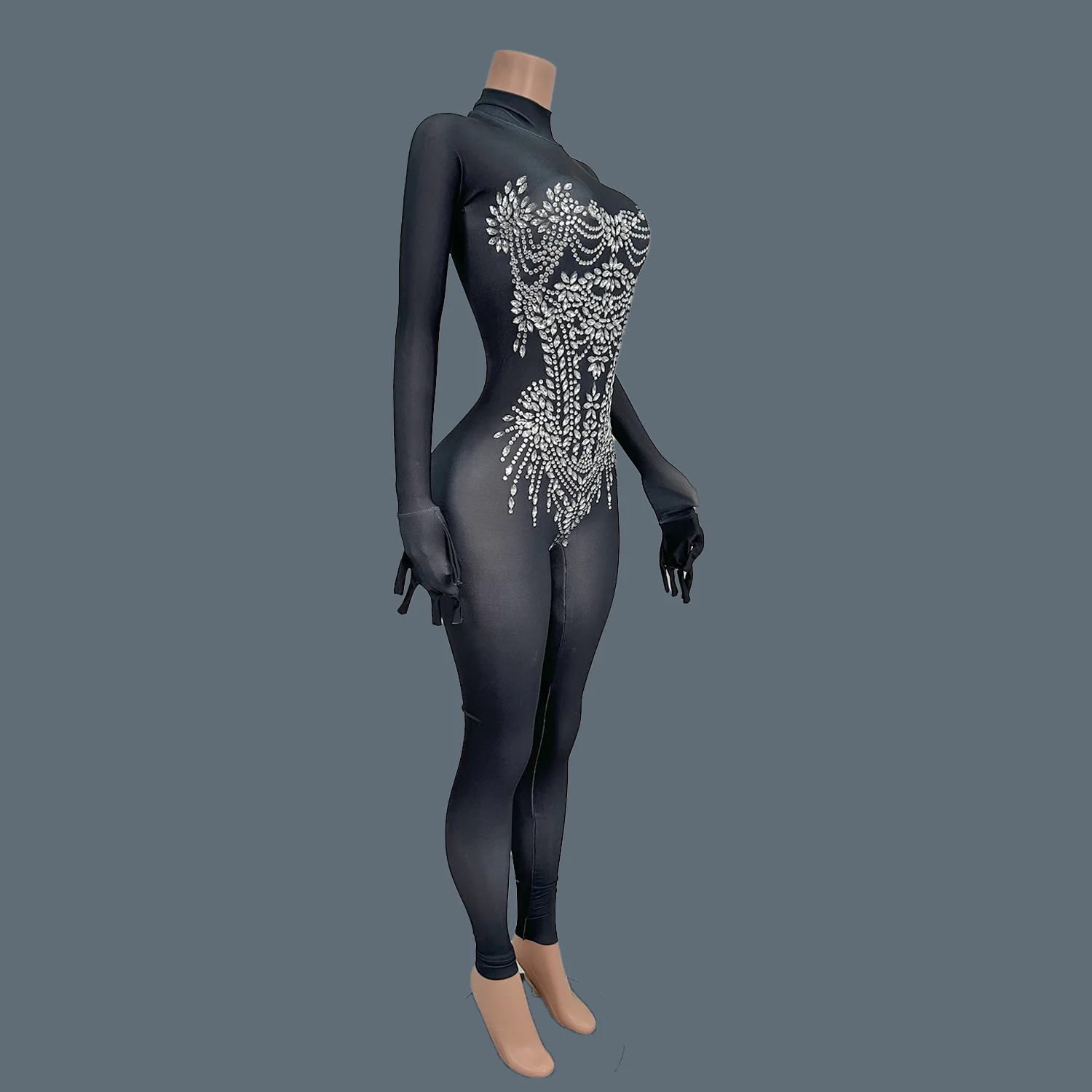 Женский сексуальный танцевальный костюм с блестящими бриллиантами комбинезон