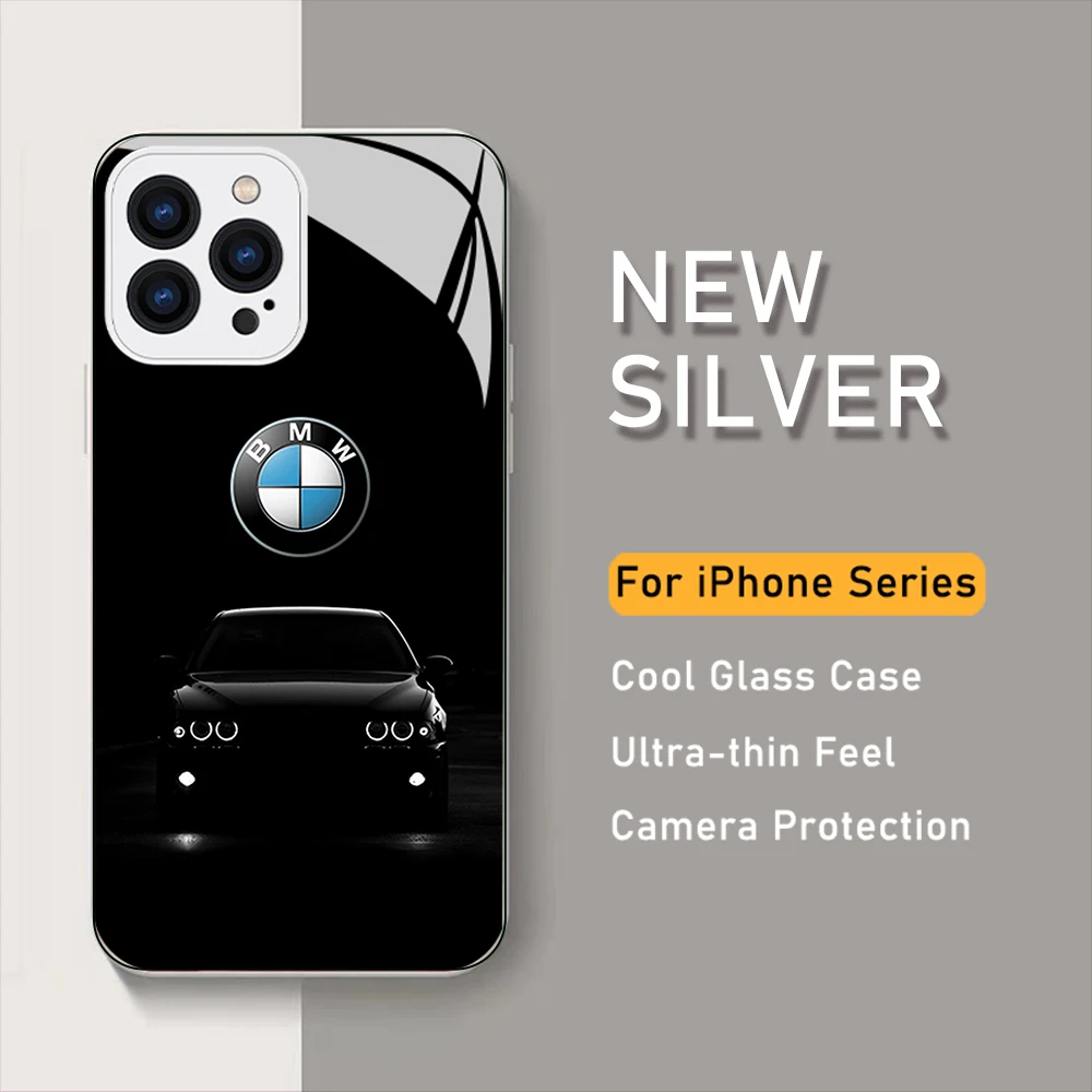 

Red Blue Car bmw Metallic-Color Phone Case For iPhone 14 13 12 Mini 11 Pro Max X XS XR 7 8 SE 2020 Plus Glass Hard Cover