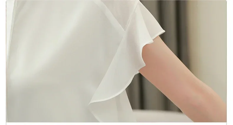 Женская шифоновая блузка с коротким рукавом и воротником-стойкой