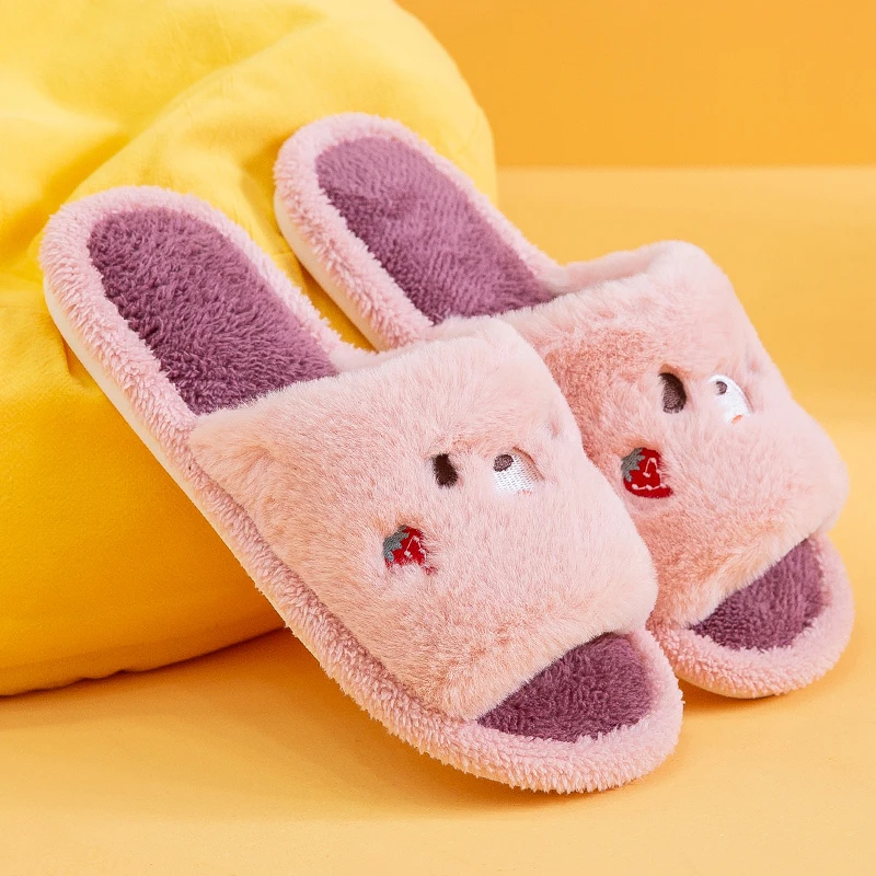 Женские теплые зимние Симпатичные Мультяшные хлопковые тапочки с открытым