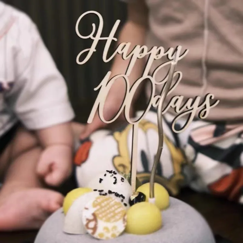 

100day Innovation Happy Birthday Cake Topper Wooden Birthday Cupcake Topper for Baby Birthday Party Cake Decorations Baby Shower