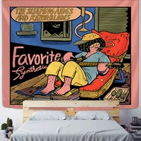cartoon background girl illustration tapestry wall hanging hippie tapiz kawaii aesthetics room bedroom home decor