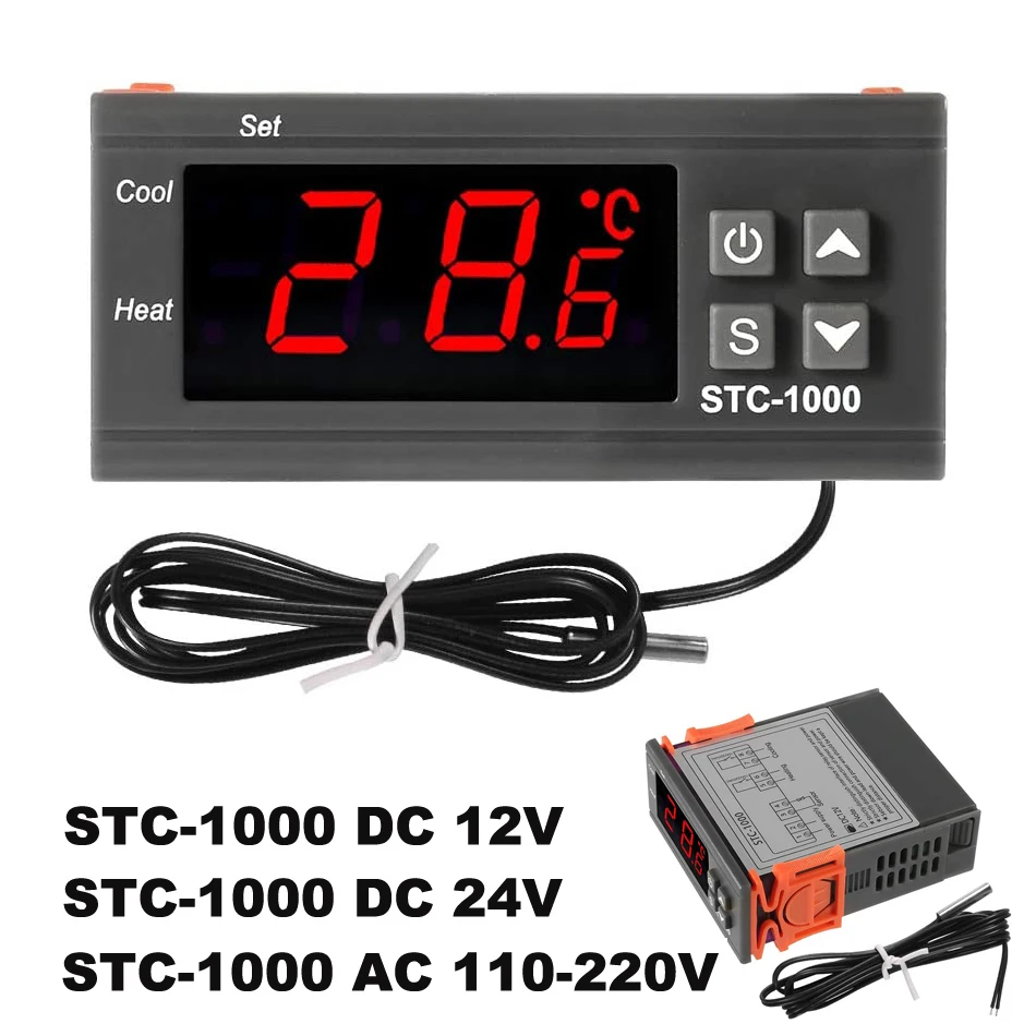 

Digital Temperature Controller STC-1000 Thermostat Thermoregulator Incubator Relay LED 10A 12V/24V/110V/220V Heating Cooling