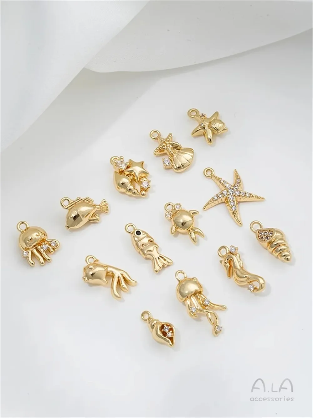 14 К позолоченный кулон в виде медузы морской жизни с раковиной браслет ручной