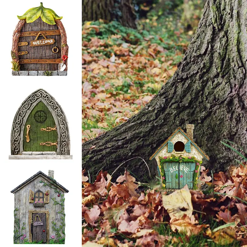 

1PC Elf Fairy Door Miniature Garden Window Tree Door Dollhouse Miniature Garden Yard Art Sculpture Wooden Ornaments Crafts Gifts