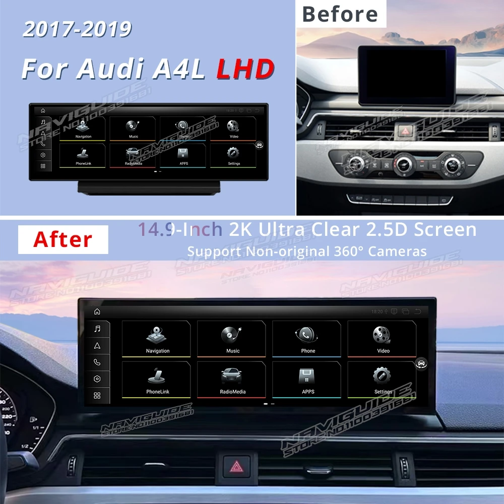 NAVIGUIDE 14 9 дюйма Android 13 4 + 64G Автомобильный мультимедийный видеоплеер для Audi A4 A4L A5 LHD