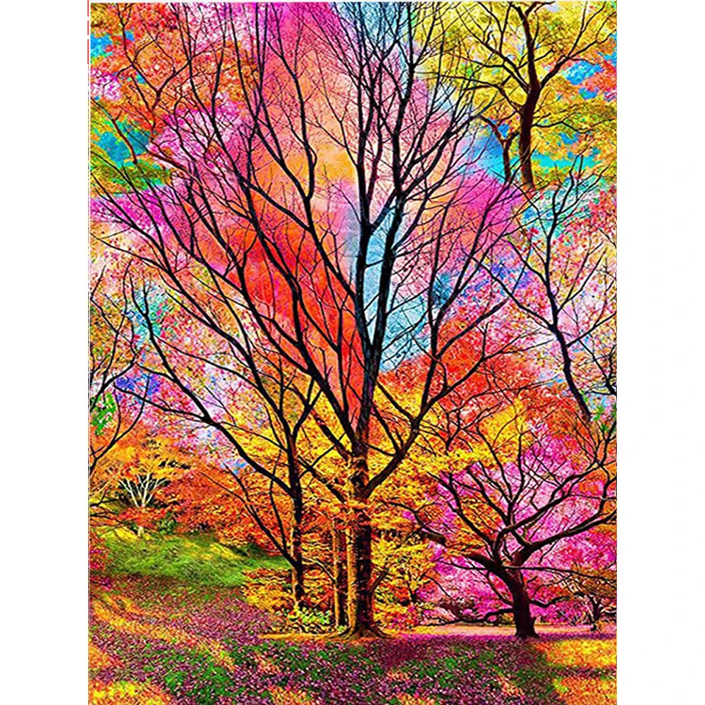 

5D Diamond Embroidery Color Tree Full Square Diamond Painting Landscape Mosaic Set Picture of Rhinestone Home Decor