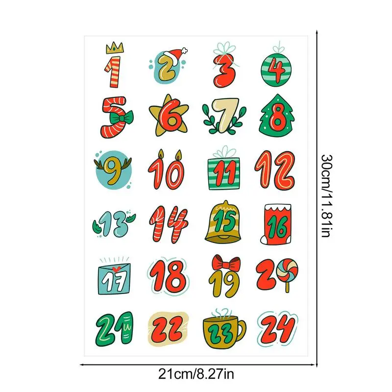 Christmas Countdown Decals 1-24 Numbers Decorative Greeting Card Advent Calendar Sealing Stickers For Cookie Bag Labels