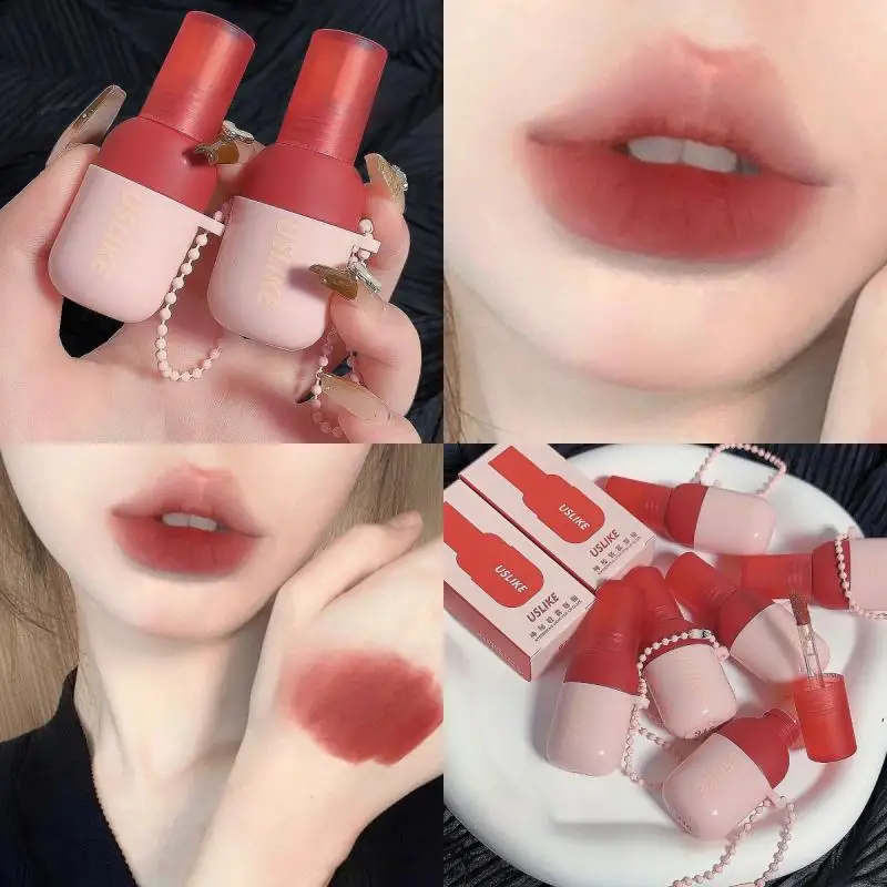 

6 Colors Velvet Matte Lip Gloss Creative Key Chain Liquid Lipstick Grey Pink Lip Glaze Long Lasting Velvet Sexy Lip Makeup Tint