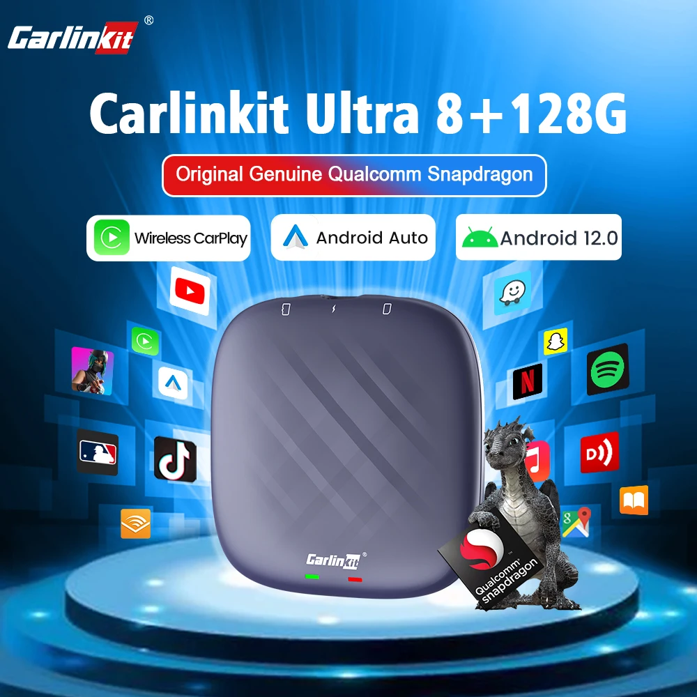 Carlinkit Android 12 Tv Box Netflix iptv YouTube Spotify Беспроводная CarPlay Android Auto Ultra 8 + 128G QCM665 4G LTE GPS Play Store