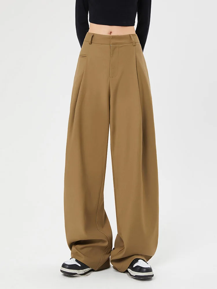 

Vintage Baggy Khaki Pants 2022 Autumn Women Loose Streetwear High Waist Trousers Korean Style Casual Fashion Floor-Length Pants