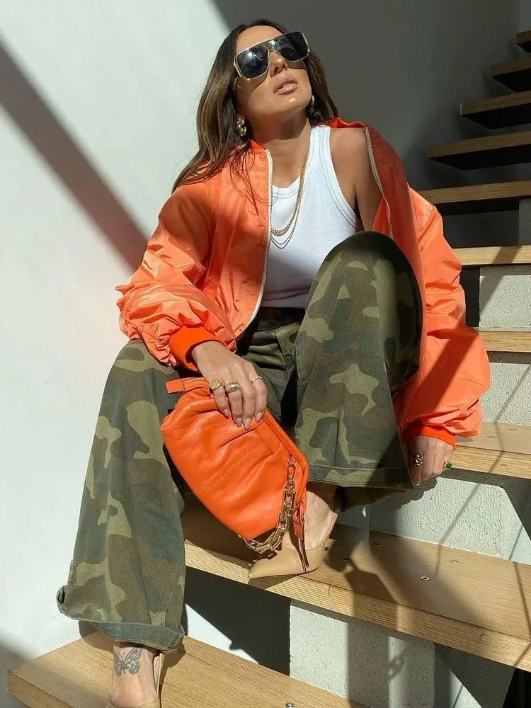 Укороченная однотонная куртка-бомбер Y2K с карманами женское свободное хлопковое