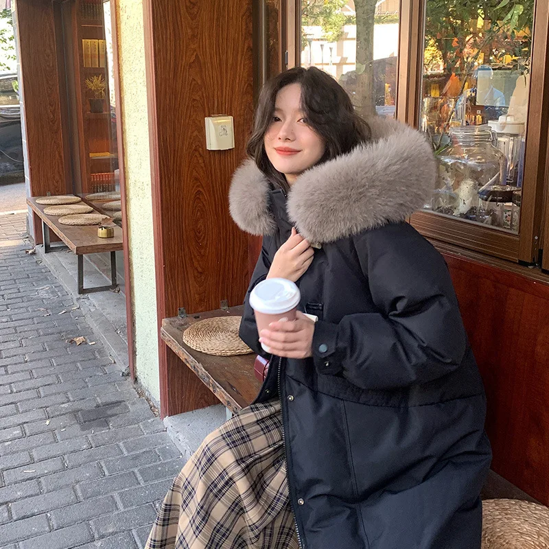 DEODAR 2022 Real Fox Fur Collar Winter Women 90%White Duck Down Jacket Ladies Long Warm Puffer Coat Female Loose Fashion Parka