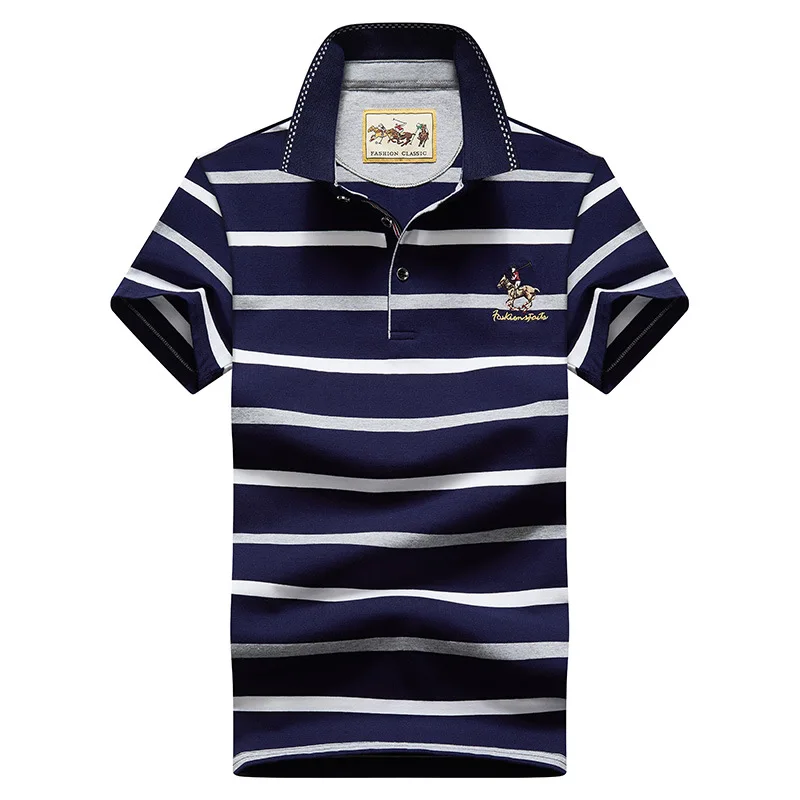

95% Cotton 5% Spandex Quality Summer Man Polo-shirt Fashion Embriodery Striped Casual Male Polos Men Short Sleeve Polo Shirt