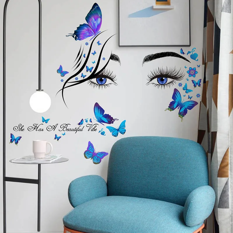 

Individualized Creativity Eye Butterfly English Motto Wall Stickers Removable PVC Home Decor for Living Room Bedroom