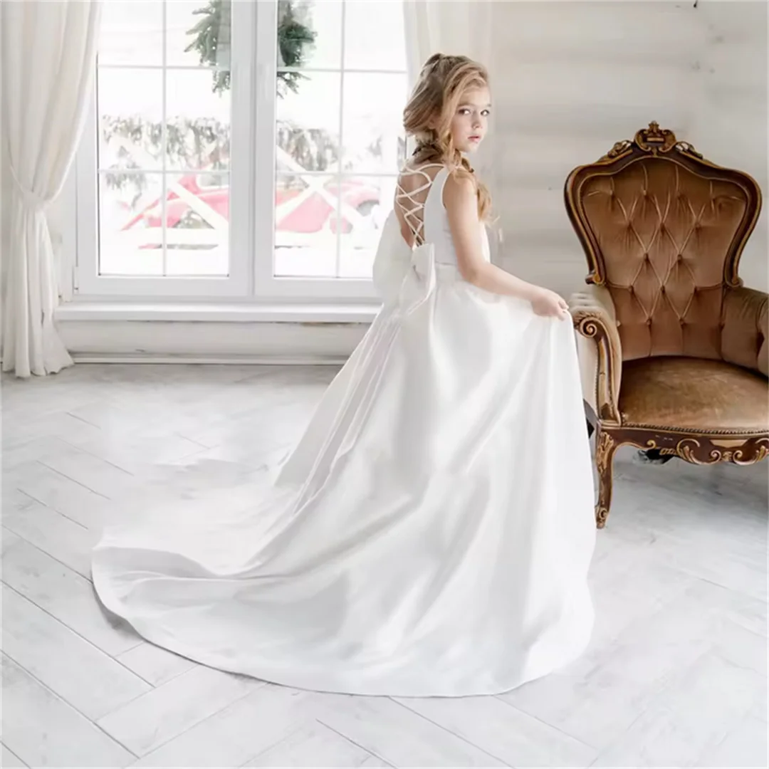 Платья с цветочным узором для девочек простые детские атласные платья без