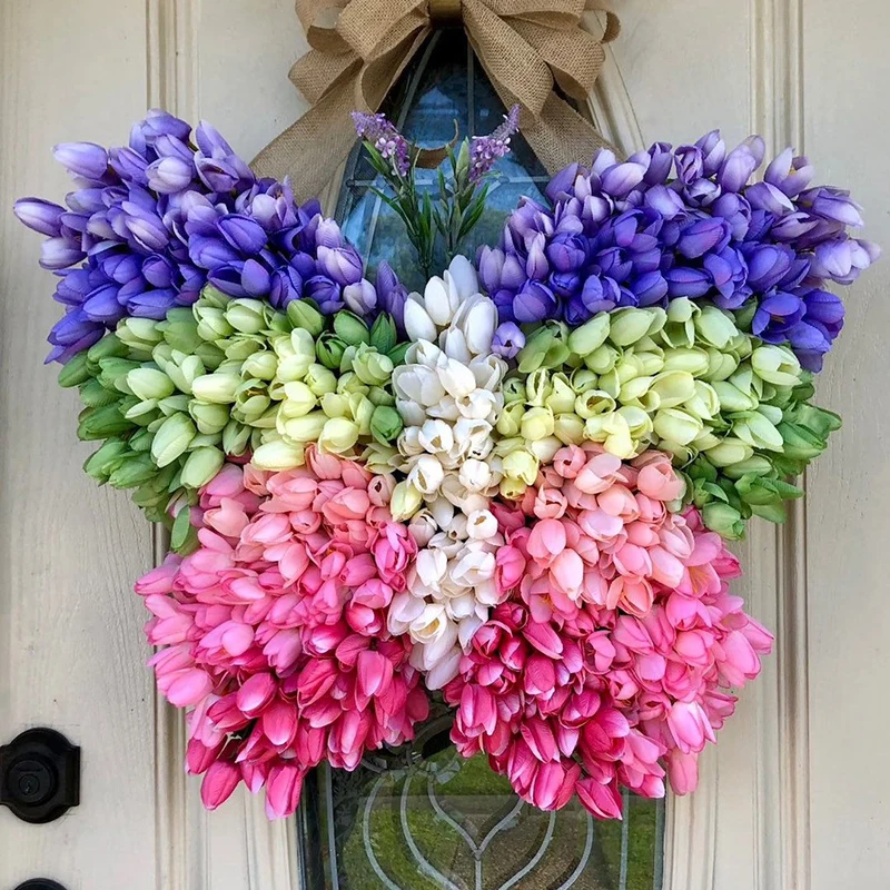 

Весенне-летний венок тюльпанов, передняя яркая гирлянда в форме бабочки, гирлянда ручной работы для входной двери, подарок из нетканого мат...
