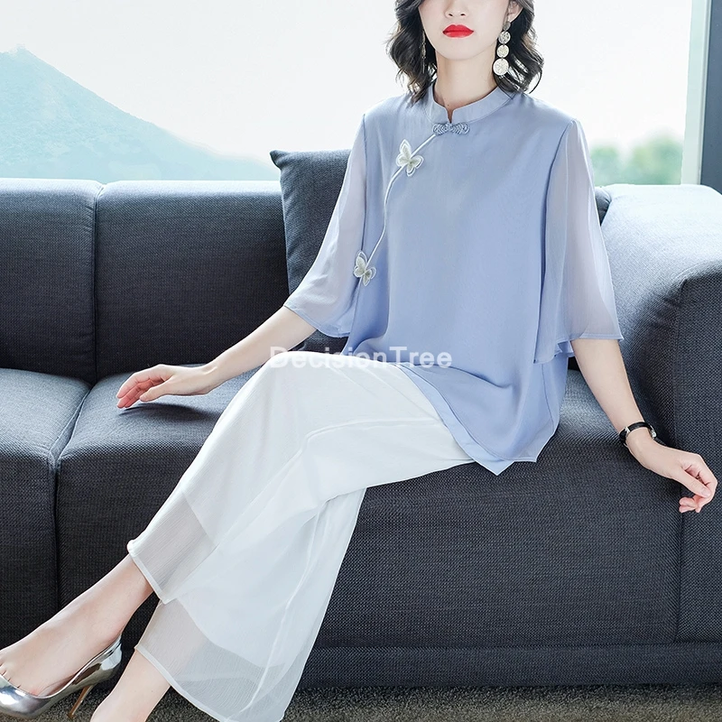 

2022 print qipao elegant blusa vintage cheongsam top ladies traditional chinese women's shirt chinese style cheongsam top