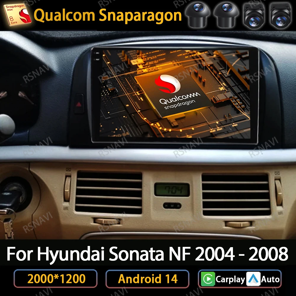 Фото Автомагнитола на Android 14 для Hyundai SONATA NF 2004 2005 2006 2007 2008 Carplay, мультимедийный видеоплеер, GPS-навигация BT QLED №1