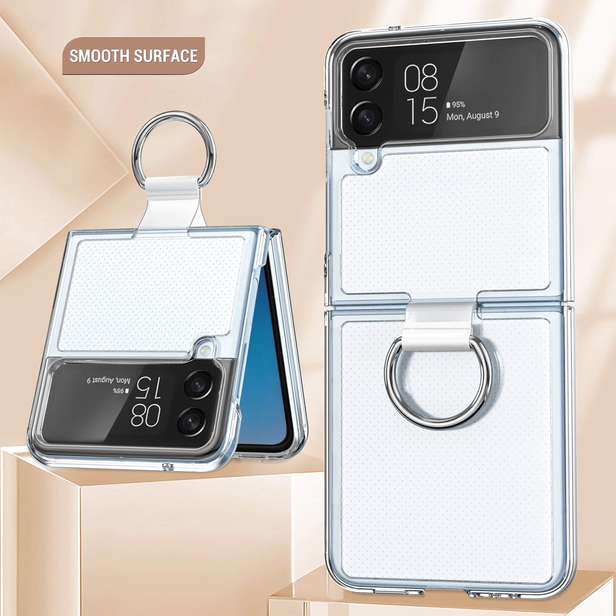 

Transparent Case For Samsung Z Flip 3 Metal Ring Holder Connection Matte Shockproof Phone Cover Funda For Galaxy Z Flip 4