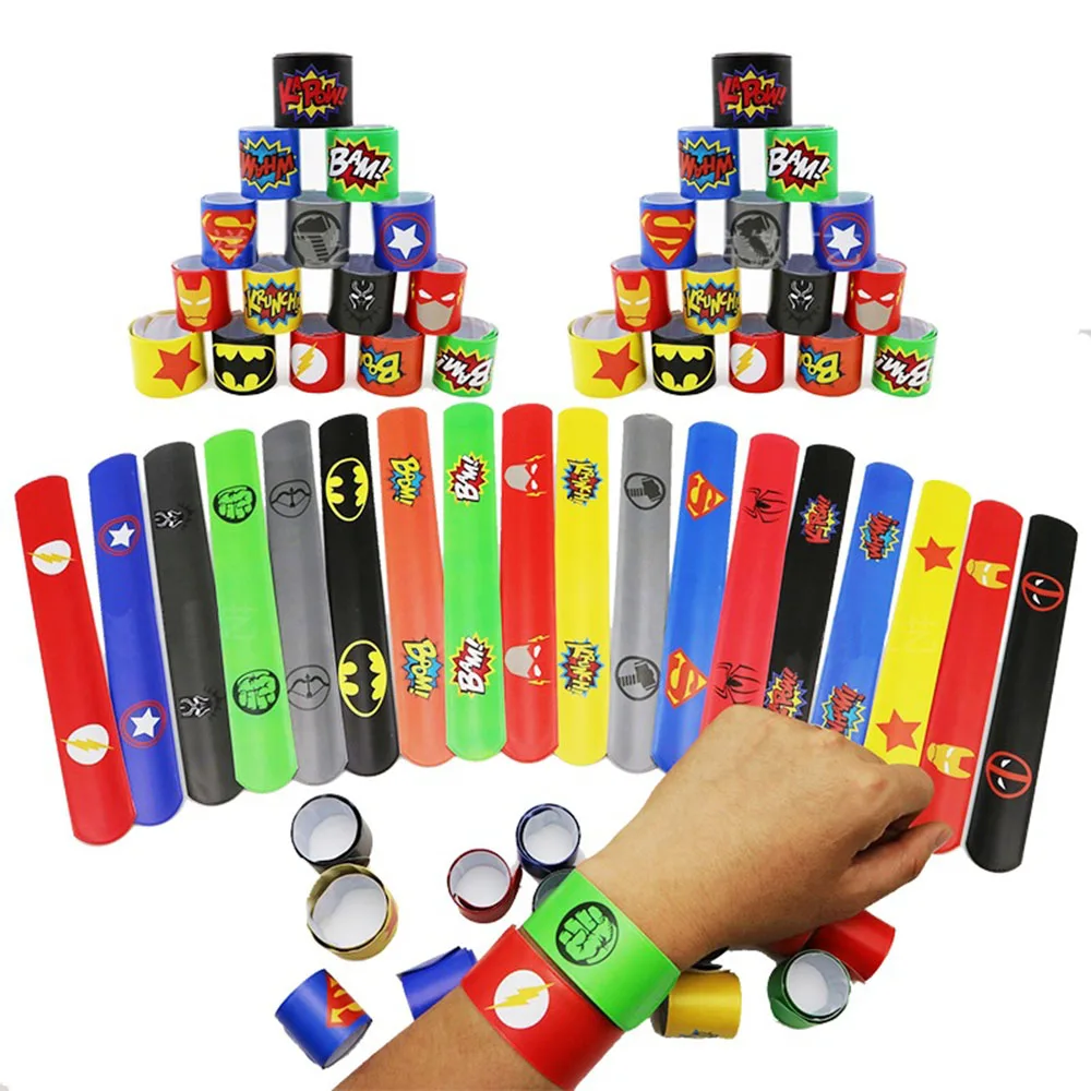 10 Pcs Super hero Slap Bracelets- Pinata Toy Loot/Goodie Bags Fillers Kids Pocket Slap Band Gift For Boys Birthday Party Favors