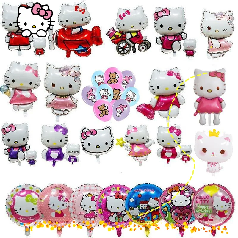 

Sanrios Balloon Hello Kitty Cycling Running Film Cartoon Animal Shape Birthday Party Model Kawaii Decorations Kids Girl Gifts