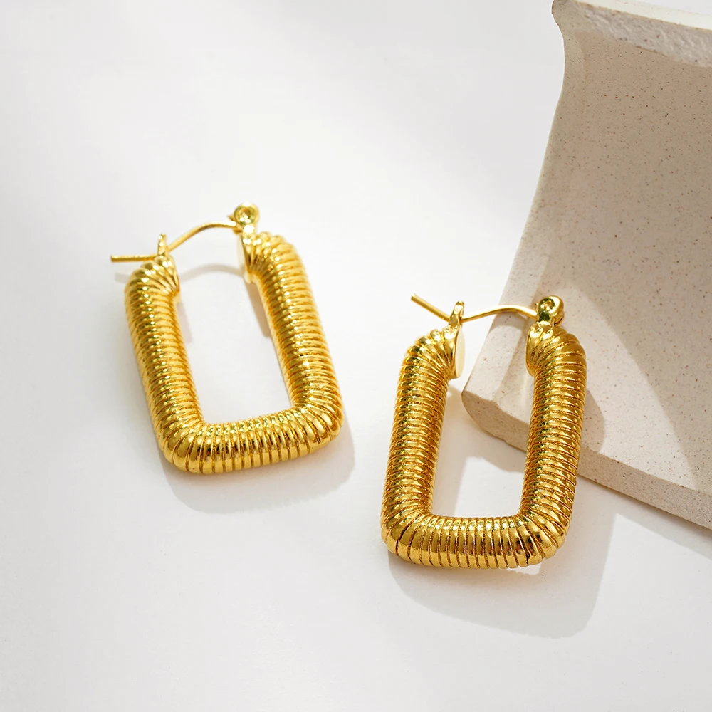 Винтажные прямоугольные текстурированные серьги-кольца с покрытием из