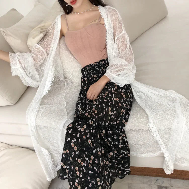 Лето 2019 новая богемная кружевная рубашка средней длины тонкий кардиган