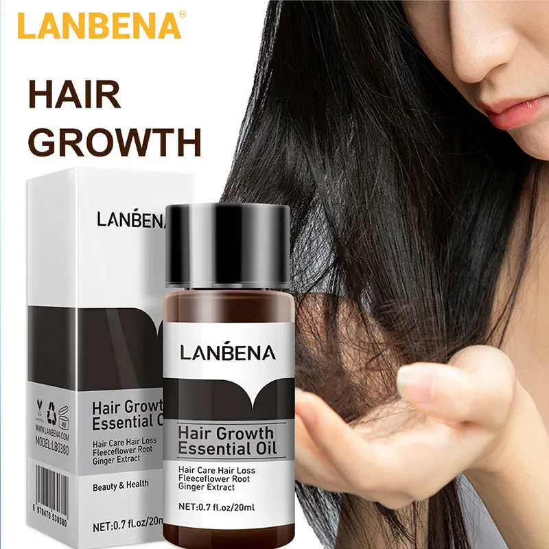 LANBENA Ginger Hair Oil Fast Hair Growth Prevent Hair Loss Essential Oils Hair Care Serum Scalp Treatment for Men Women 20ml