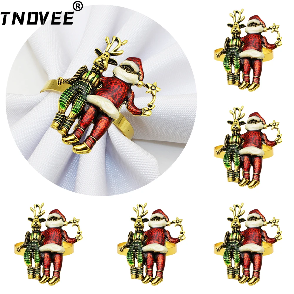 

6PCS Christmas Santa Claus Napkin Rings Metal Napkin Buckle for Christmas Thanksgiving Wedding Party Holiday Table Decor ERC85
