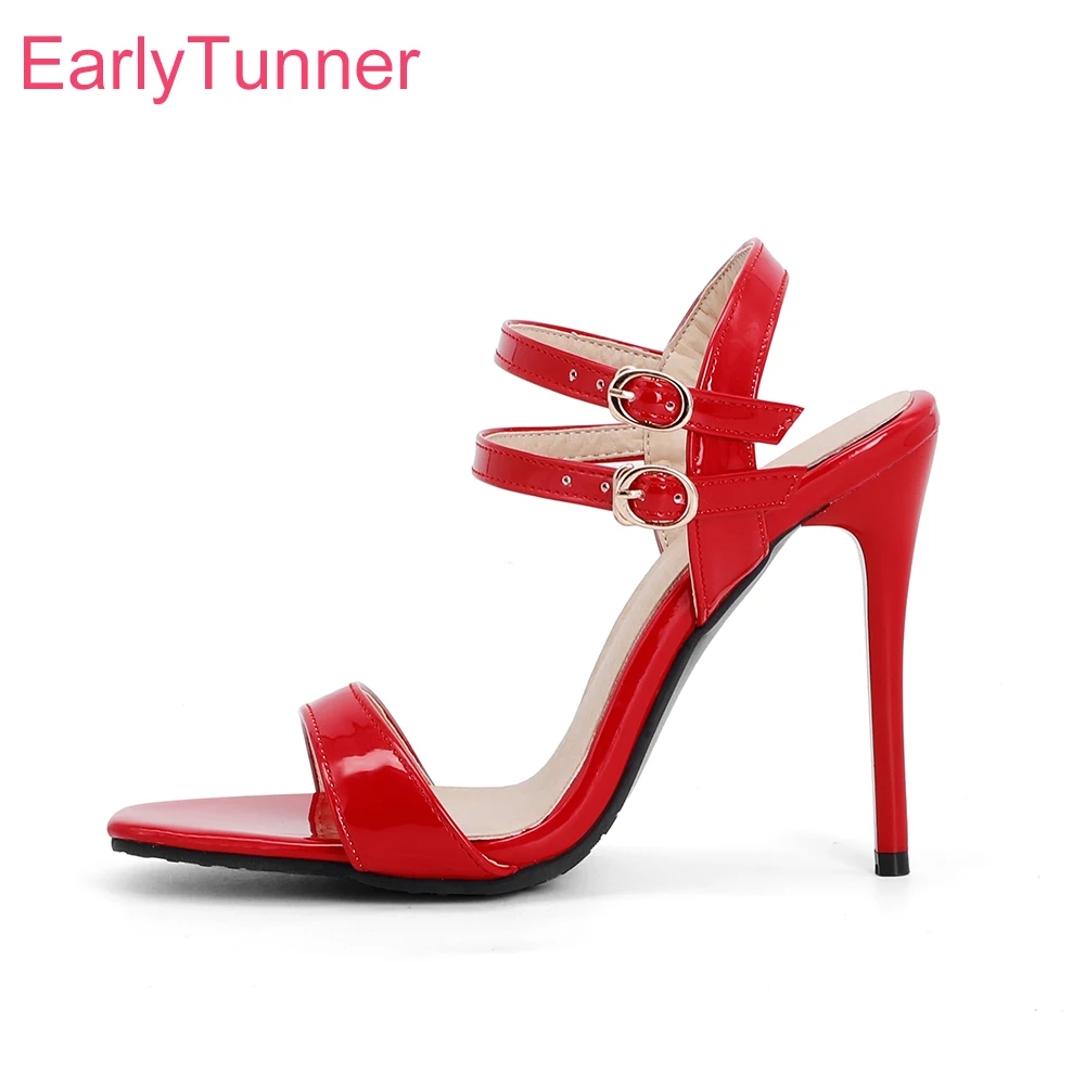 

Сандалии женские на высоком тонком каблуке, Классические босоножки, большой размер 10, 32, 43, 46, 48, модная обувь для вечеринок, красные, черные