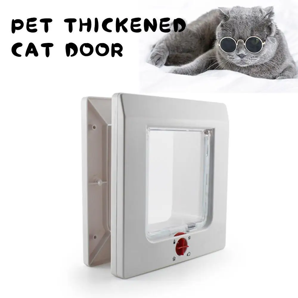 

Pet Door 4 Way Locking Security Lock ABS Plastic Dog Cat Flap Door Controllable Switch Direction Doors Small Pet Supplies