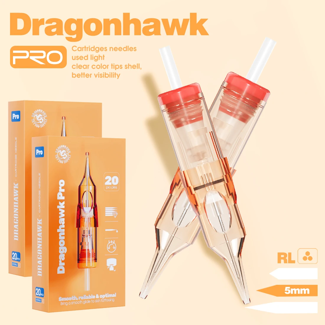 Фото Dragonhawk Pro одноразовая коробка из 20 шт. картридж с иглами для татуировки RL для татуировки, вращающаяся ручка, круглый лайнер, принадлежности для макияжа №1