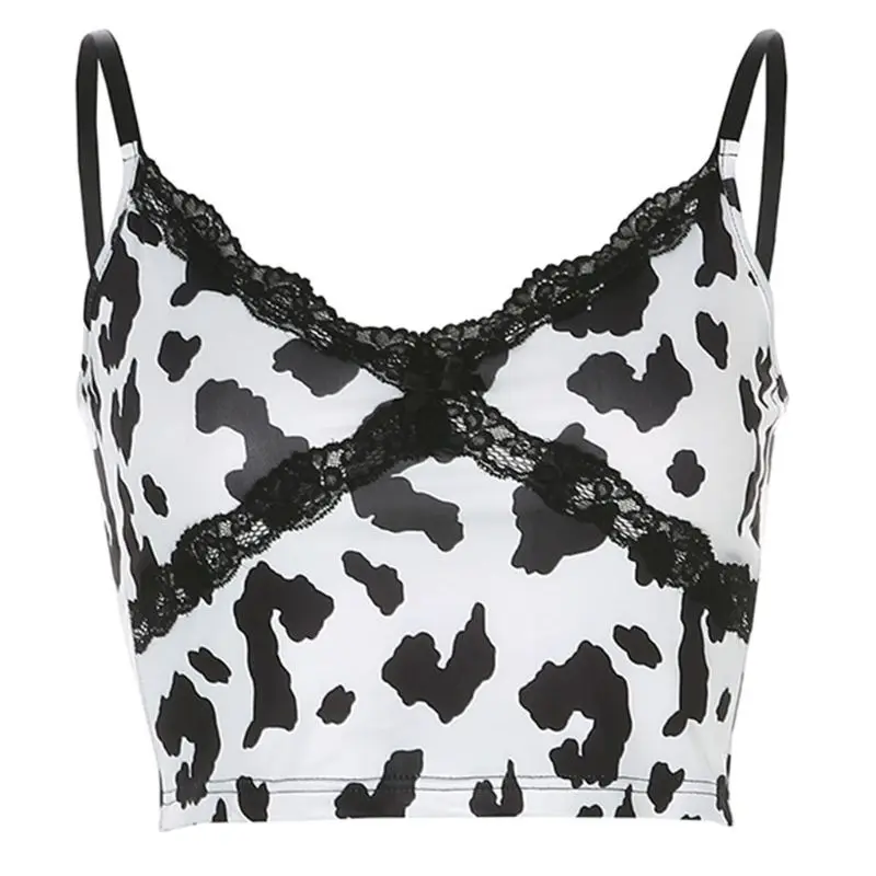 

Women Sexy V-Neck Sleeveless Crop Top Cross Lace Front Milk Cow Slim Camis Vest