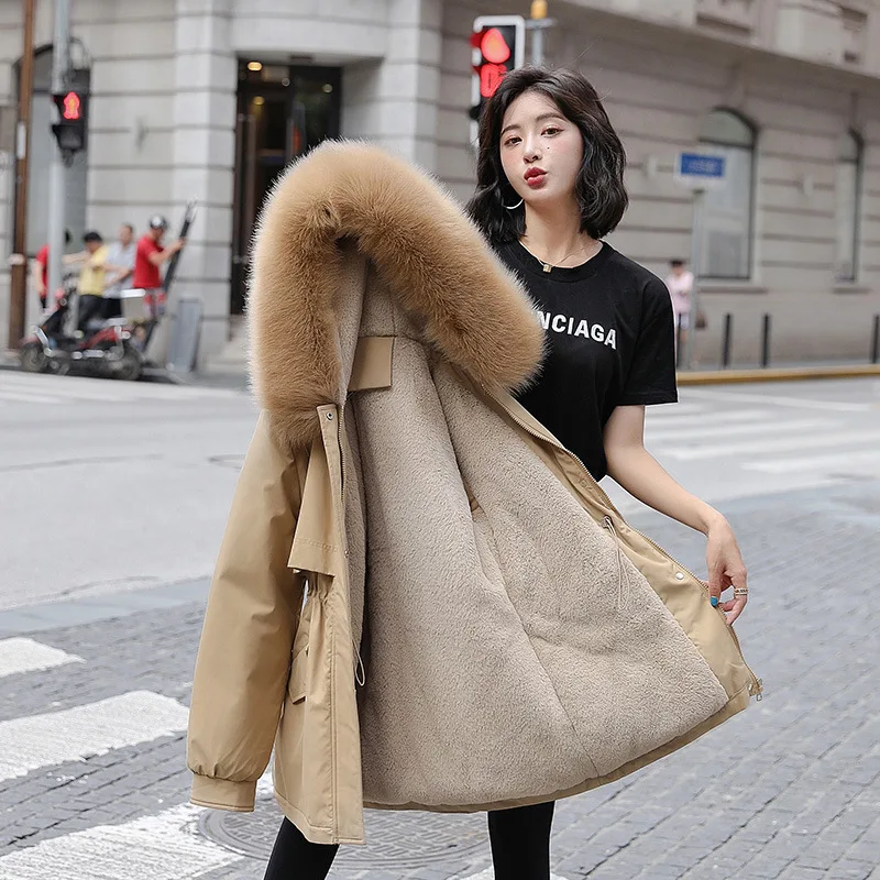 Women's Jacket Padded  2022 Winter Clothes Wool Collar Plush Overcoa Woman Hooded Warm Snow Wear Parka Coat Manteau Femme Hiver