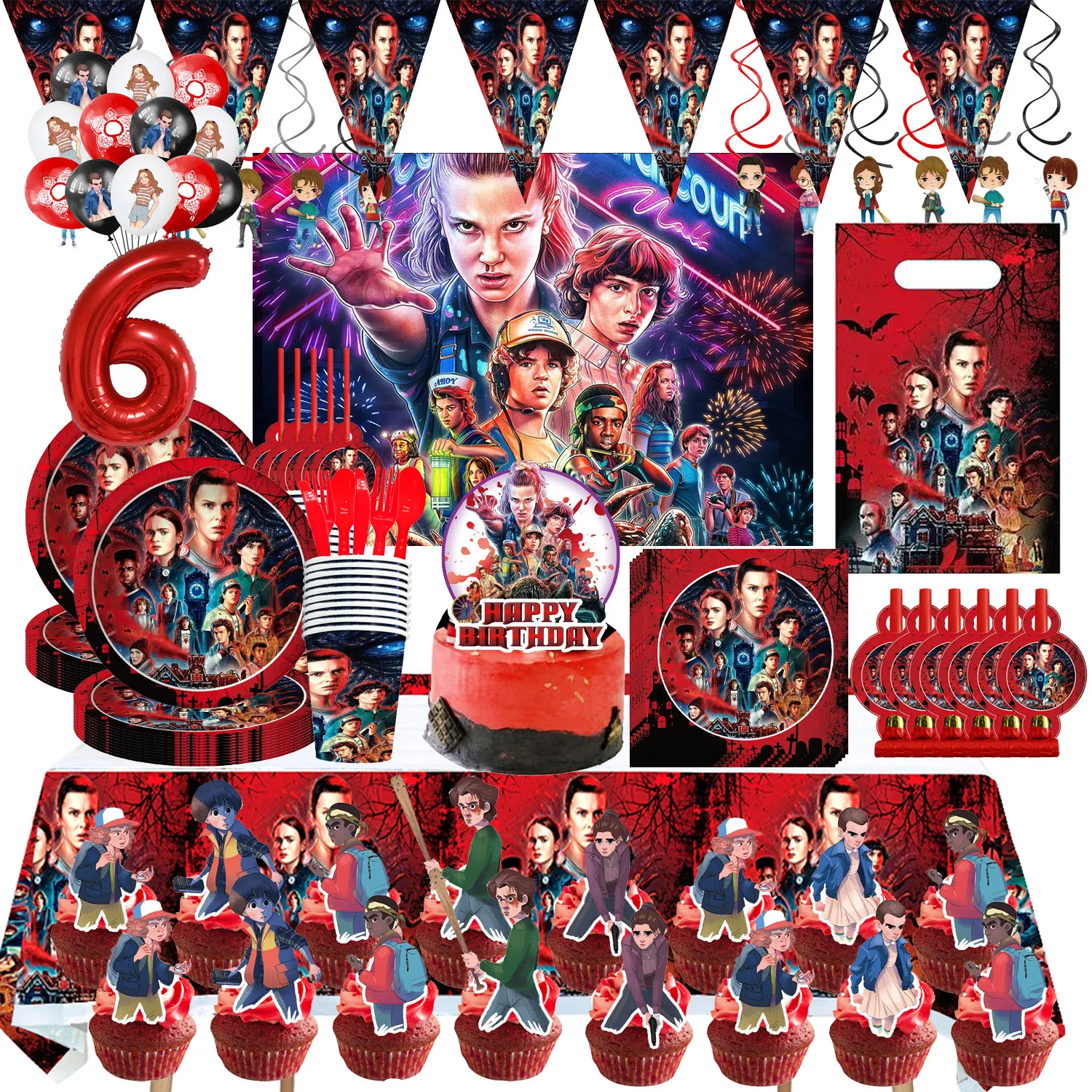 Stranger Things Theme Happy Birthday Party Supplies Set Cup Plate Napkins Straw Kids Boys Favor number Balloons Decoration