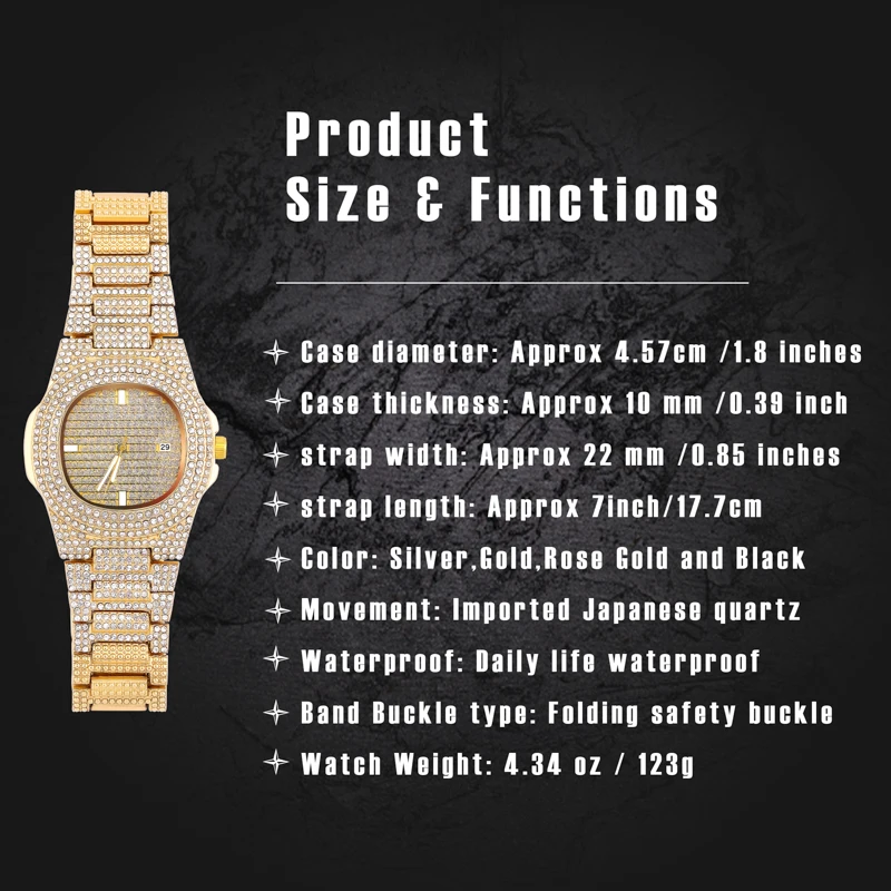 TOPGRILLZ Brand Iced Watch Quartz Gold Color HIP HOP Watches With Micropave CZ Stainless Steel Watch Clock relogio2023