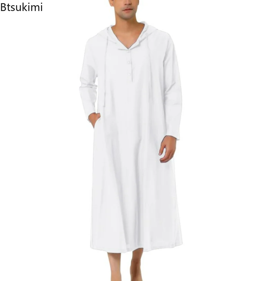 Muslim Men's Jubba Thobe Muslim Robe Arabic Islamic Clothing Hoodies Abaya Dubai Kaftan Long Sleeve Soild Saudi Arabia Clothes