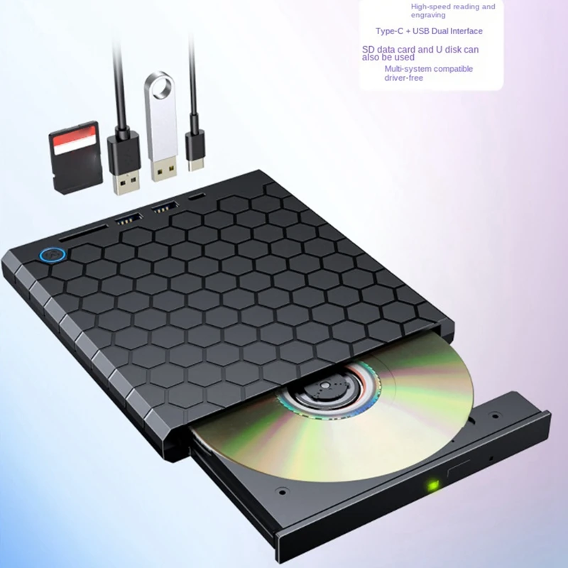 USB 3.0 Type C внешний CD DVD RW привод 8 Мб запись черный Портативный записывающий диск