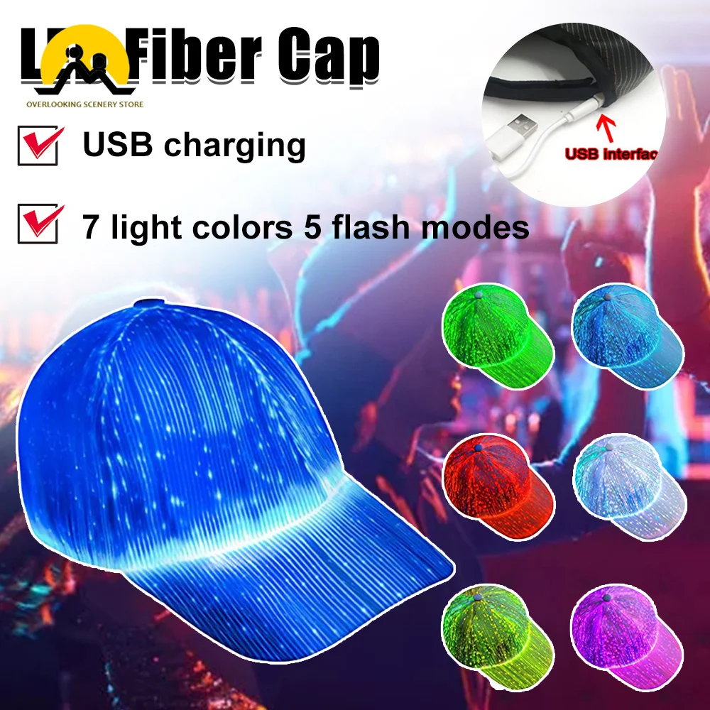1Pcs LED Fiber Optic Lighting Baseball Cap Outdoor Illuminated Sun Protection Music Performance Cap Fashion Trend Leisure Hat