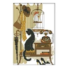 Набор для вышивки крестиком с изображением черной кошки и попугая, 14 карат