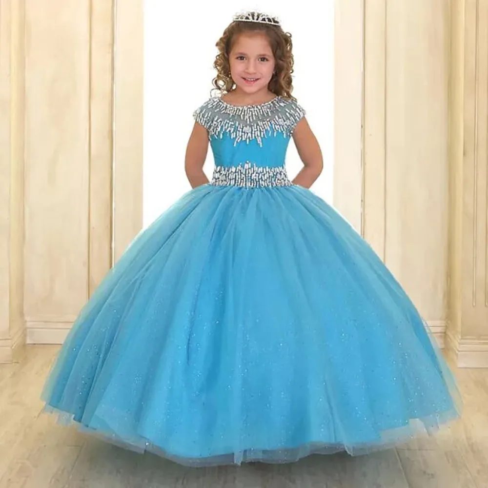 

Gorgeous Flower Girl Dress Crew Neck Sequin Beaded Pageant Party Dress Birthday First Communion Roupas De Florista