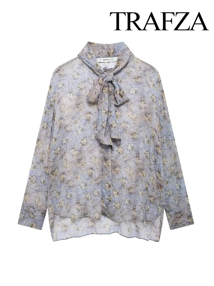 Женская свободная рубашка с длинным рукавом принтом