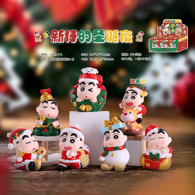 Crayon Shin-Chan Christmas Series Blind Box Flocking Kawaii Figures Collectable Doll Toys Desktop Ornaments Holiday Gift
