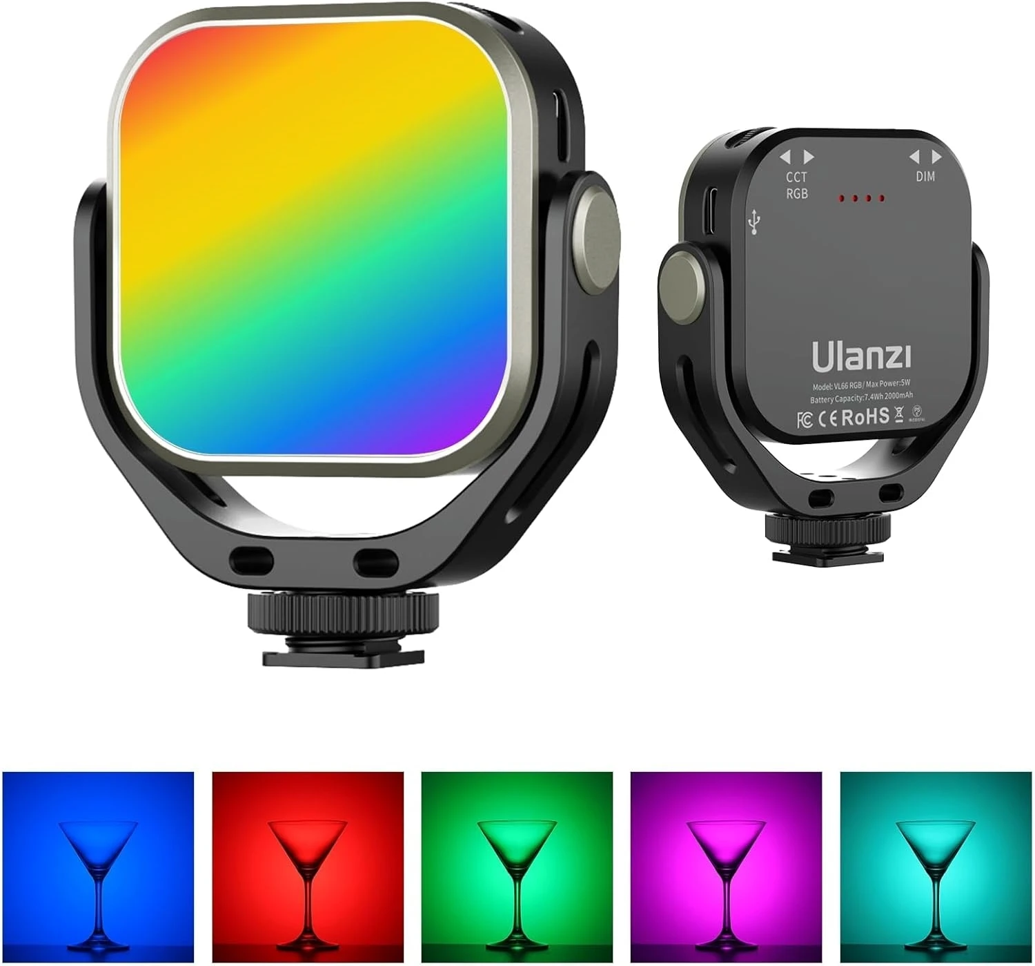 Фото Ulanzi VL66 RGB 2500-6500K Мини-камера Видео Портативный светильник 2000 мАч 95+ Светодиодная заполняющая лампа с регулируемой яркостью для DSLR-видеокамеры Экшн-камеры №1