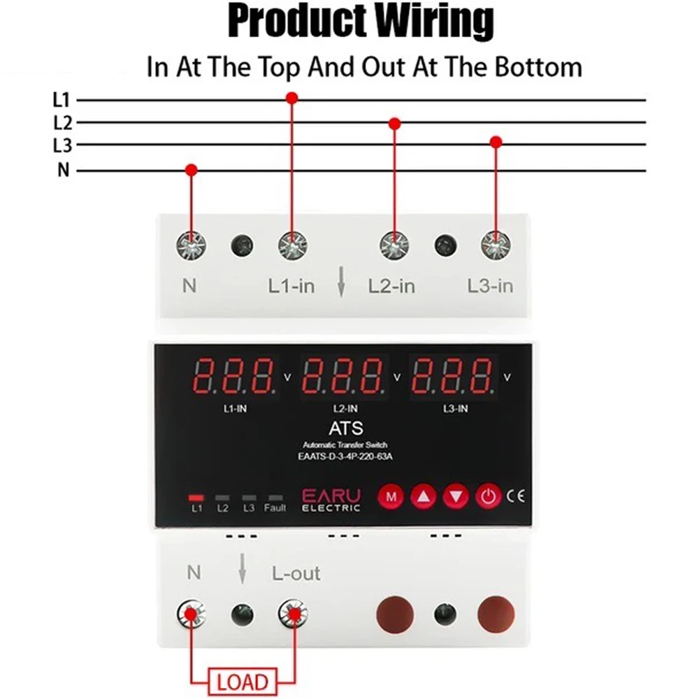 63A/100A 3-фазный 4-проводной регулируемый защитный прибор от пониженного напряжения